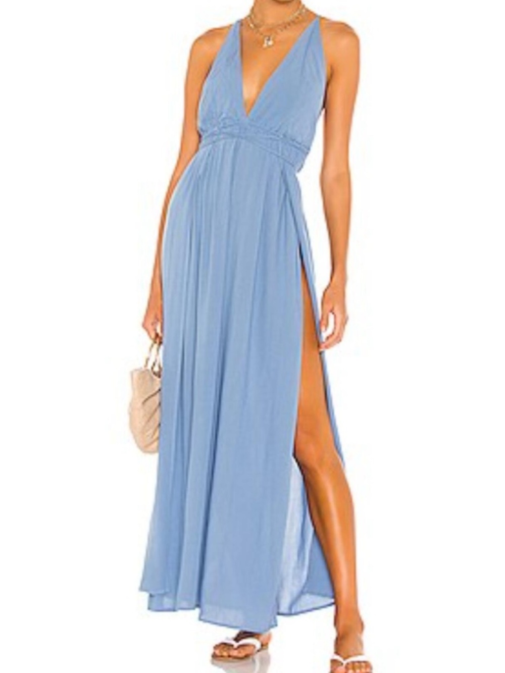 XS-S Indah solid "triangle plunge dress Maxi dress" light blue, black and white